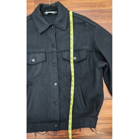 Max Mara Sportmax Black 100% Virgin Wool Jacket Women’s Frayed Hem Italy Size 2 - Picture 15 of 16